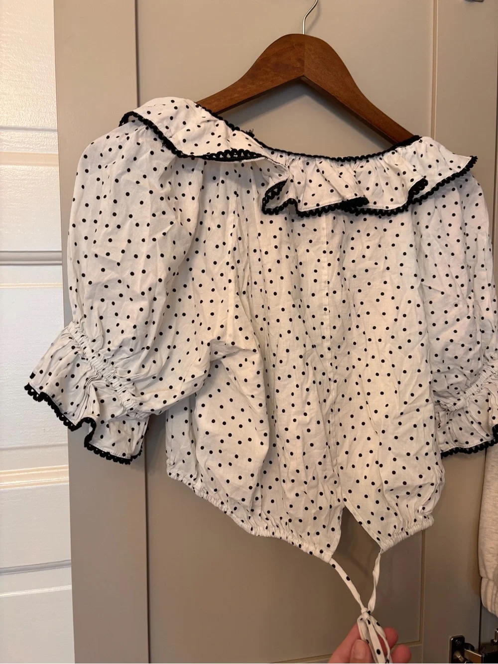 Reformation White Polka Dot Ruffle Tie-Front Blouse